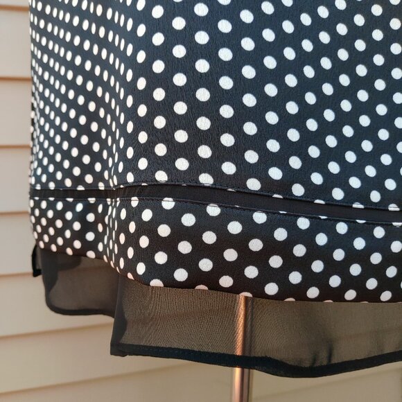 Calvin Klein Black Polka-Dot Shell Blouse Sleeveless Chiffon Trim Satin - Picture 5 of 14